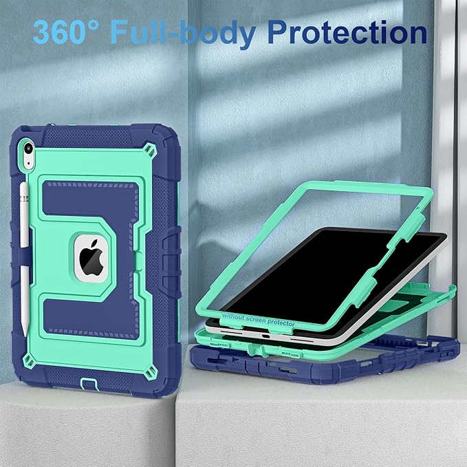 WESOROL Case for iPad A16 11th Generation 11 Inch (2025) iPad 10th Generation 10.9 Inch (2022)i Pad A16 Case Military Grade Shockproof Cases with Pencil Holder Shoulder StrapNavy Mint