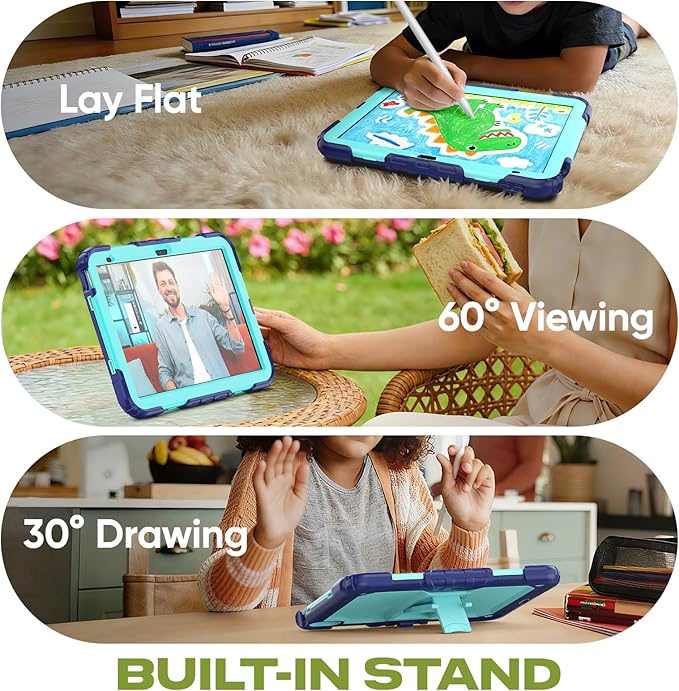 HXCASEAC Kids Case for iPad A16 11th/10th Generation Full Body Protective Design | Foldable Stand | Screen Protector | Pencil Holder Durable for iPad 11th Gen 11 inch / 10th Gen 10.9 inchNavy+Blue