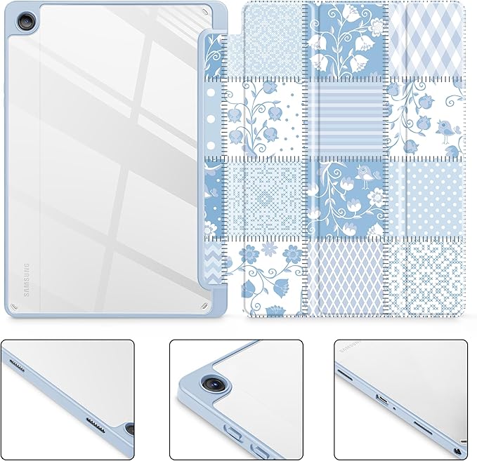 Tuiklol for Samsung Galaxy Tab A9+ Tablet 11” / A9+ Plus 2024 2023Buit-in S-Pen Holder with Clear Protective Cover Transparent Back Shell Auto Wake/Sleep Samsung Tab A9 Plus CoverPatchwork Floral