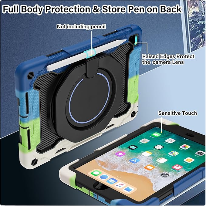 ROISKIN iPad 6th 5th Generation Case 9.7 Inch Pro 9.7 Air 2 with 360 Kickstand Hand Strap [Screen Protector 15ft Drop Protection]Heavy Duty Air 2 /Pro 9.7 / iPad 6th 5th Gen Case for Kids Women Men