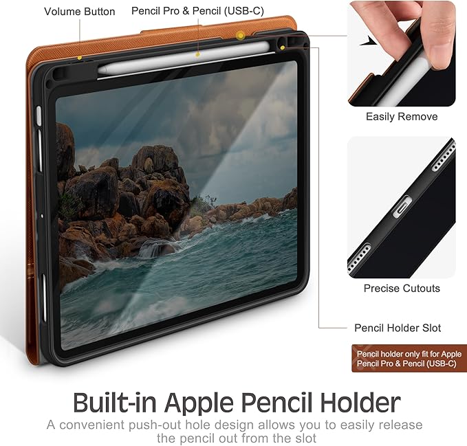 KingBlanc for iPad Air 13-inch Case (M4 2026/M3 2025/M2 2024) with Pencil Holder PU Leather Durable Protective Stand Cover Auto Wake/Sleep Multi-Angle for Viewing/Typing Magnetic Clasp Brown