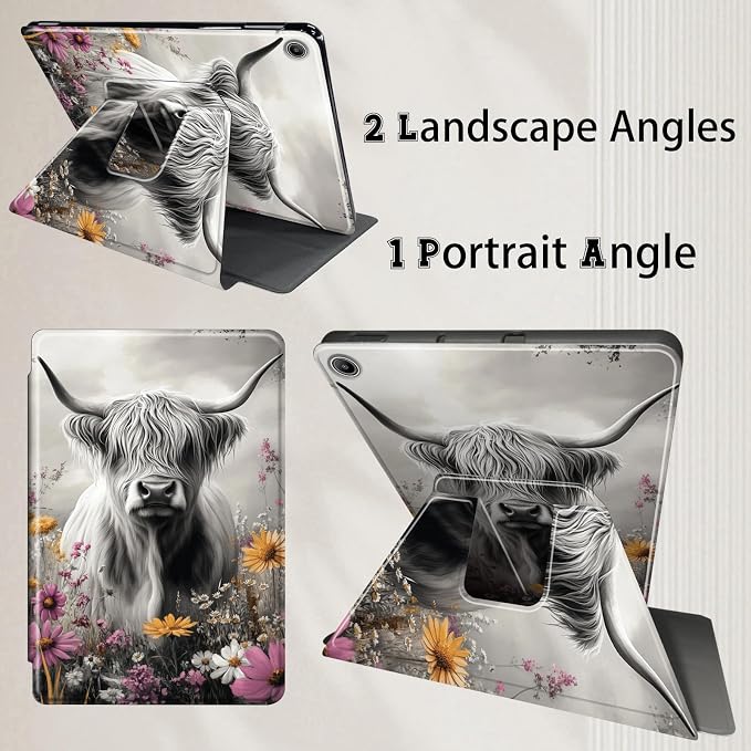 B&W Highland Cow Floral