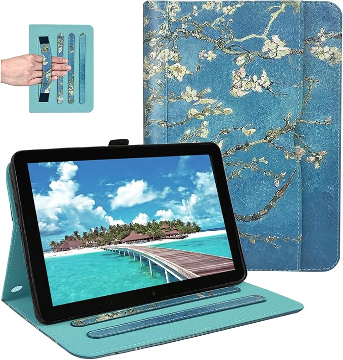 Grifobes Case 8/8 Plus [Only for 2024/2022/2020 Released 14th/12th/10th Generation] Premium PU Leather Folio Stand Smart Auto Wake/Sleep Cover with Built-in Stylus Holder/Pocket Flower Teal