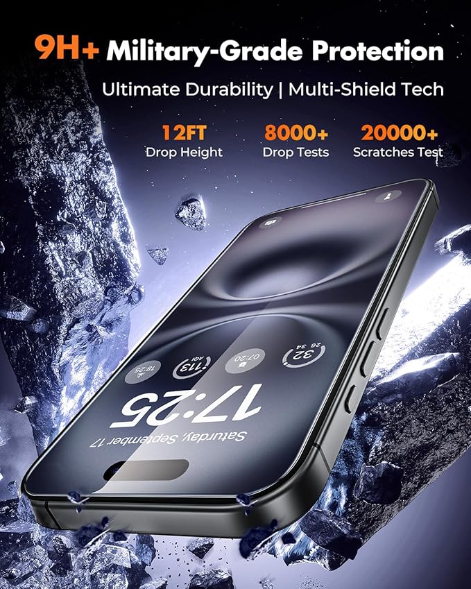 UNBREAKcable Top 9H+ Screen Protector for iPhone 16 Plus &amp Lens Protector (2+2 Pack) Military-Grade Shatterproof Tempered Glass [99% HD Clear] [Easy Install] Bubble-Free &amp Anti-Fingerprint-6.