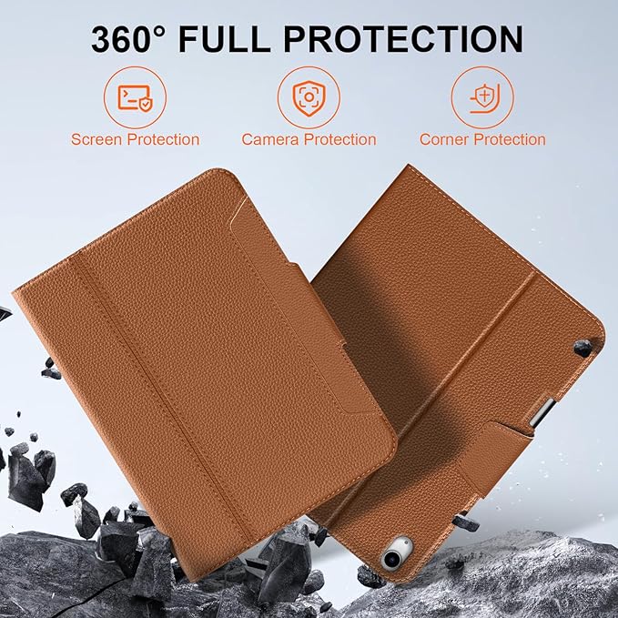 for iPad Air 13 inch Case 2024/2025 M3/M2 Model Premium Smart Folio Cover with Auto Wake/Sleep Apple Pencil 2 Holder Multi-Angle Stand and Secure Buckle Closure (Brown)