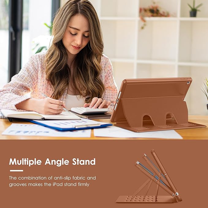 VIKESI Case for iPad 9th / 8th / 7th Generation 10.2 inch (2021/2020/2019 Released)Multiple Angles Magnetic Stand CoverShockproof BackPencil Holderand Auto Sleep/WakeBrown