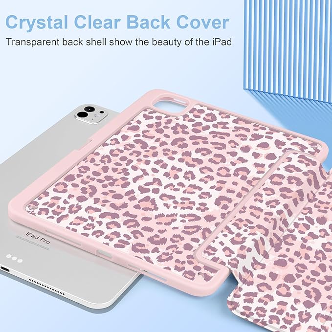 MecBevia Case for iPad Pro 11 inch M5 2025 / M4 2024 (6th/5th Gen) A3357 A3358 A3359 A2836 A2837 A3006 – Built-in Pencil Holder &amp Auto Wake/Sleep Leopard Print
