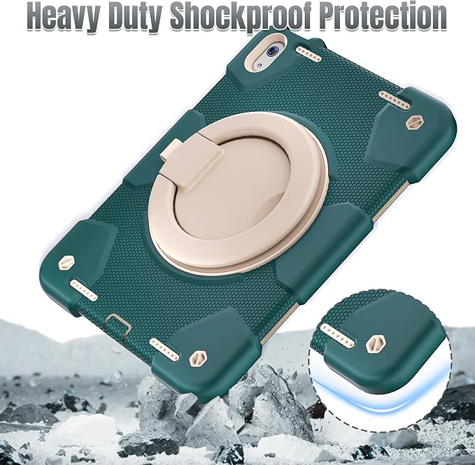 Case for iPad (A16) 11th /10th Generation 11/10.9 Inch 2025/2022 with Screen Protector/360° Rotate Stand/Shoulder Strap/Pencil Holder Shockproof iPad 11th/10th Gen Cover (Green+White)