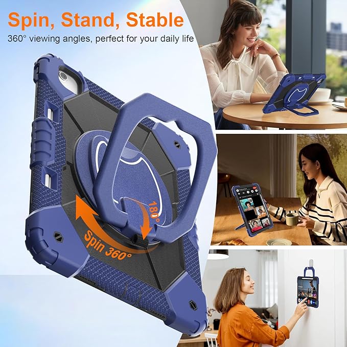 Case for iPad Air 13 Inch Case M4 2026/M3 2025/ M2 2024 Auorld for iPad Air 13 Inch Case M4 2026 Case with Screen Protector 360 Degree Rotating Stand Shoulder Strap Pencil Holder Navy Black