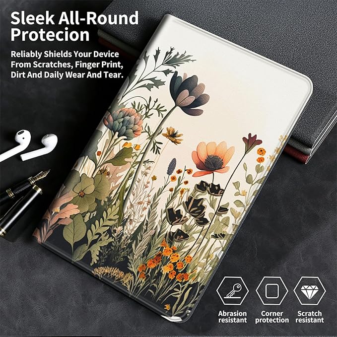 Case for Kindle Paperwhite 12th Generation &amp Kindle Colorsoft Signature Edition 2024 7 inch Lightweight Smart Case PU Leather Adjustable Stand Protective Cover with Auto Wake/Sleep - Floral Flower