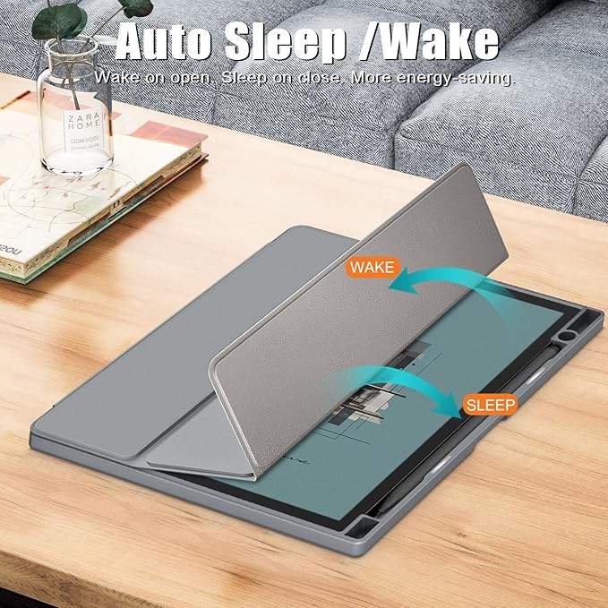 Case for BOOX Note Air 3 C and B/W E Ink Tablet 10.3 ePaperSlim Drop Protection Tri-Fold Cover with Hard Shell Transparent Back and Pen Holder Stand Smart Cover with Auto Wake/SleepGrey