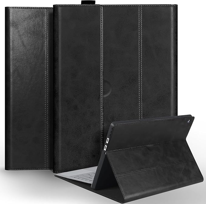 for Microsoft Surface Pro 12 case 12-inch 1st Edition 2025 Release Genuine Leather Cover Protective Shell Compatible with Type Cover Keyboard and Pencil Holder.Black