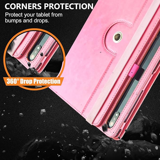 Case Compatible with Tablet Samsung Galaxy Tab S9 FE Plus S9 Plus S8 Plus S7 FE S7 Plus 12.4 InchCover 360° Rotating Stand PU Leather for Galaxy Tab S9 FE+ S9 + S8+ S7+ 12.4Pink