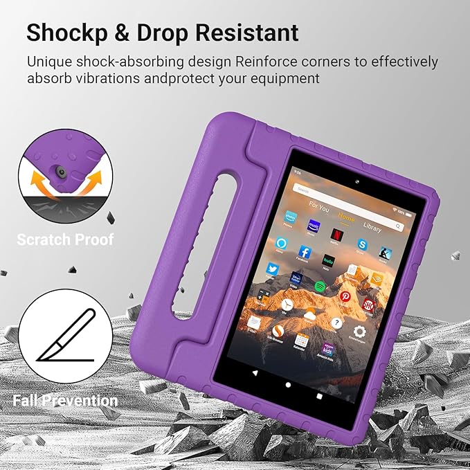 for Amazon Fire hd 10 Tablet case Kids 5th/7th/9th Generation 2015/2017/2019 Released Shockproof Lightweight Protective Cover with Portable Handle Stand for Boys Girls Purple