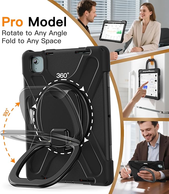 BATYUE Case for iPad Air 11-inch M4 (2026)/ M3 (2025)/ M2 (2024) iPad Air 5th/4th 10.9 inch(2022/2020) iPad Pro 11 4th/3rd/2nd/1st Cover with Rotating Stand Pencil Holder Carrying Strap Black