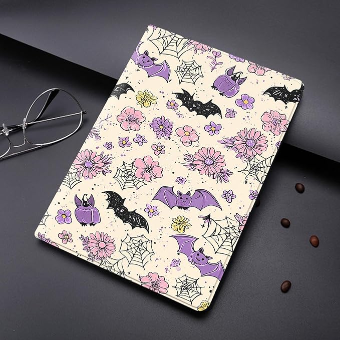 Case for Samsung Galaxy Tab A11 Plus/A9 Plus 11 Inch 2025/2023Adjustable Stand Auto Wake/Sleep Function Full Body Protection Cover - Halloween Bat Flower