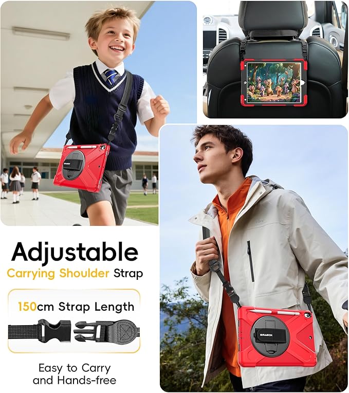 BRAECN Case for iPad Air 3rd Generation 2019 / iPad Pro 10.5 inch 2017 Rugged Heavy Duty Shockproof Cover with Pencil Holder 360° Rotating Kickstand &amp Adjustable Hand Strap &amp Shoulder Strap