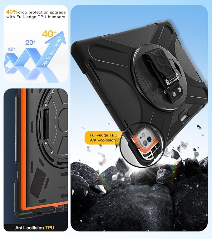 BRAECN for iPad Pro 13 inch Case M5 2025 &amp M4 2024 Heavy Duty Shockproof Protective with Pencil Holder Screen Protector 360°Rotating Stand Handle &amp Shoulder Strap Full Body Cover Kids Friendly