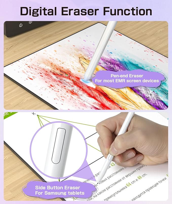 Magnetic EMR Stylus Compatible with Remarkable 2 Replacement Digital Pen with Eraser 4096 Pressure Levels Palm Rejection Tilt Support for Remarkable/Samsung/Wacom/Onyx EMR Devices-5 Tips (White)