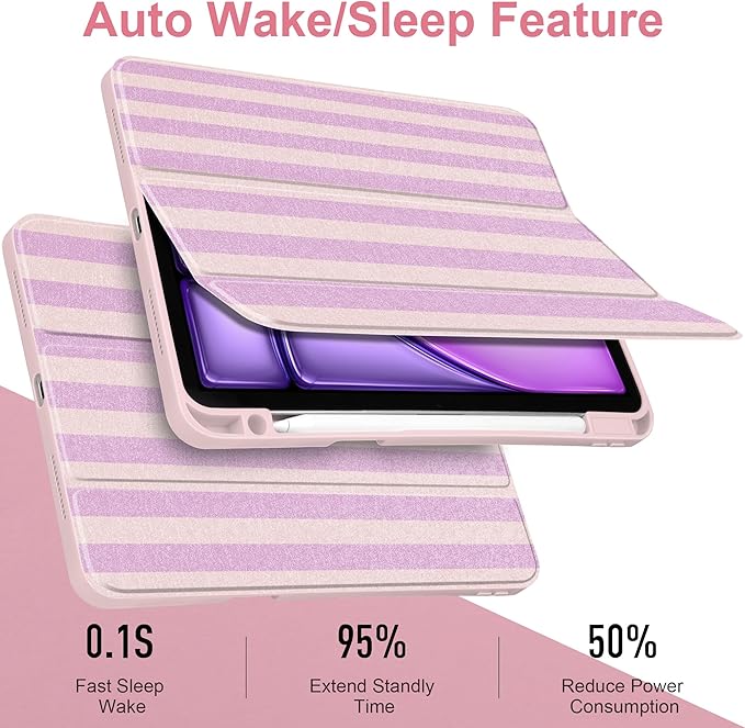 DONGKE Case for iPad Air 11-inch M4 2026 &amp M3 2025 &amp M2 2024 iPad Air 5th/4th Generation 10.9 2022/2020 [Built-in Pencil Holder] Clear Acrylic Back Trifold Stand Smart Cover Pink Stripes