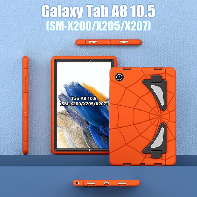 Compatible with Samsung Galaxy Tab A8 10.5 X200/X205(2021) Tablet CaseLightweight Shockproof Rugged Protective Cover with Kickstand for Kids Children Boys Babies Orange Black
