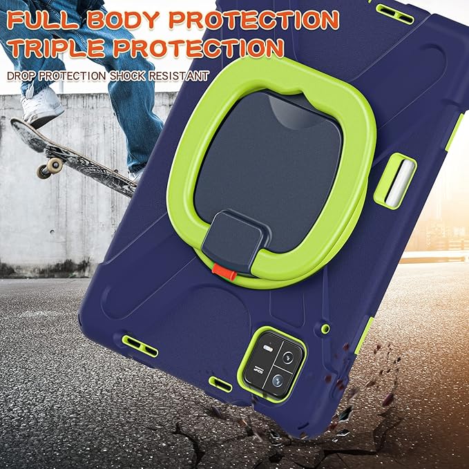 for Xiaomi Mi Pad 6/ Mi Pad 6 Pro 11-inch Tablet Case - Heavy Duty Shockproof Cover 360° Rotating Hand Strap Foldable Stand Anti-Slip Handle Adjustable Shoulder Strap Pen Holder - Navy