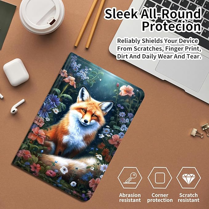 Case for iPad Pro 13 Inch Case 2024 M4 (7th Generation) PU Leather Smart Protective Cover with Auto Sleep/Wake for iPad Pro 13 2024Fox in Flowers