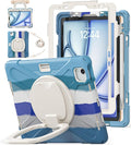 BATYUE Case for Air 11-inch M4 (2026)/ M3 (2025)/ M2 (2024) iPad Air 5th/4th 10.9 inch(2022/2020) iPad Pro 11 4th/3rd/2nd/1st Kid Cover with 360° Rotating Stand Pencil Holder Strap Blue