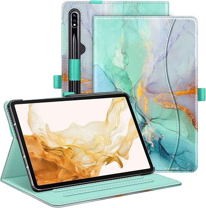 Fintie Case for Samsung Galaxy Tab S10+/ S9+/ S8+/ S7 FE/ S7+ 12.4 Inch Multi-Angle Viewing Protective Cover with Pocket Auto Sleep/Wake Emerald