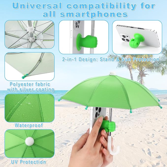 16 Sets Phone Umbrella Sun Shade Bulk with Adjustable Fist Hand Suction Cup Stand Universal Cell Phone Umbrella Sun Shield Mobile Holder for Summer Outdoor Beach Pool Travel UV Protection
