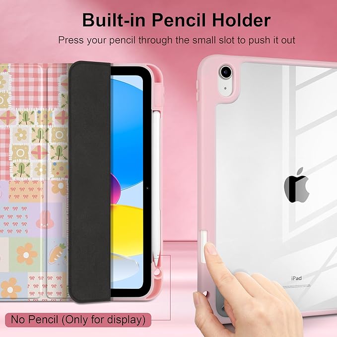 Case for iPad (A16) 11th Generation 11 inch 2025 /iPad 10th Gen 10.9 2022- Cute Patterns Functional Protection Clear Back Shell Magnetic Wake Sleep Trifold Stand &amp Pencil Holder Cute Bunny