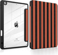 DONGKE for iPad 9th/8th/7th Generation Case 10.2 Inch (2021/2020/2019) [Auto Sleep/Wake &amp Pencil Holder] Clear Acrylic Back Trifold Stand Cover Orange Stripes