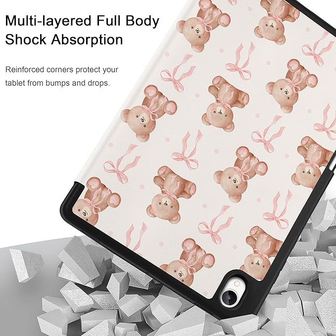 DONGKE Case for Samsung Galaxy Tab S11 5G 11 2025 Model (SM-X730/X736B) Slim Lightweight Trifold Stand Cover with S Pen Holder Auto Sleep/Wake Soft TPU Shockproof Back Lovely Bears