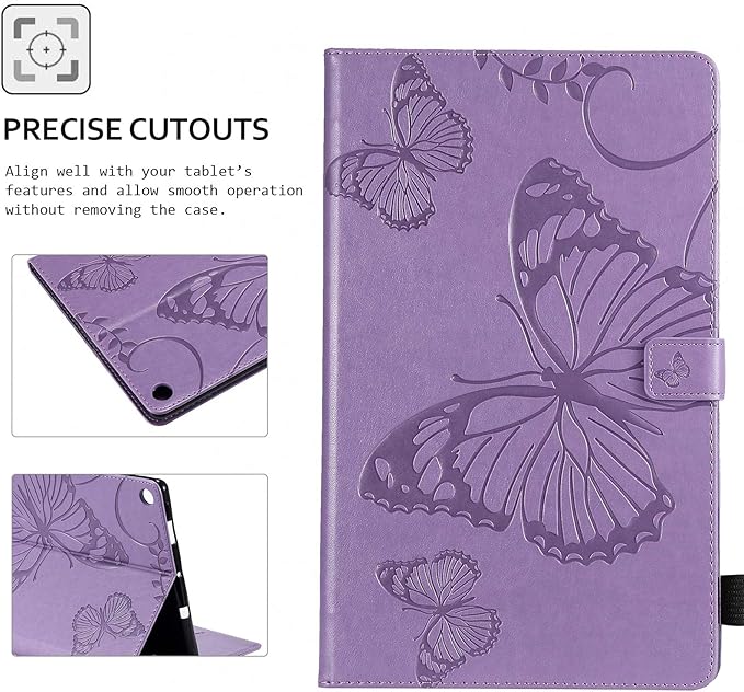 Case for Fire HD 10 Tablet Techcircle Butterfly Embossed Slim Folding Stand Cover with Credit Card/Cash Holder Case for Amazon Fire HD 10.1 5th/7th/9th Generation-2015/2017/2019 Release Lavender