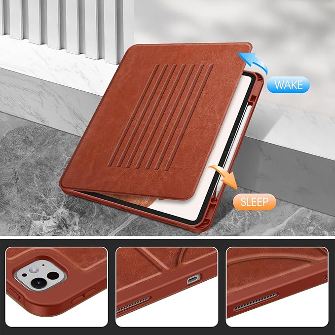 Fintie Magnetic Stand Case for iPad Pro 13-inch (M5) 2025 / (M4) 2024 - Multiple Angles Shockproof Rugged Soft TPU Cover with Pencil Holder Auto Sleep/Wake Brown
