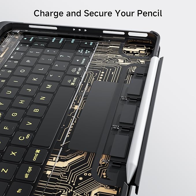 Transparent Keyboard Case for iPad 11th Gen 2025 (A16 11) &amp iPad 10th Gen 2022 (10.9) with Multi-Touch Trackpad 360° Rotating Stand 7-Color Backlit Bluetooth Pencil HolderBlack