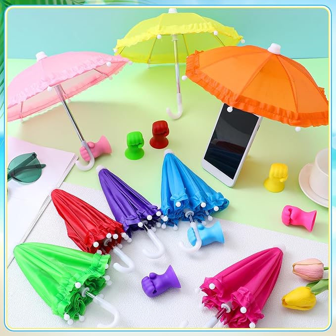 8 Sets Phone Umbrella for Sun Phone Umbrella Cell UV Protection Adjustable Sunshade with Hand Style Suction Cup Outdoor Sun Shield Sunshade for Summer Beach Holiday (Colorful)