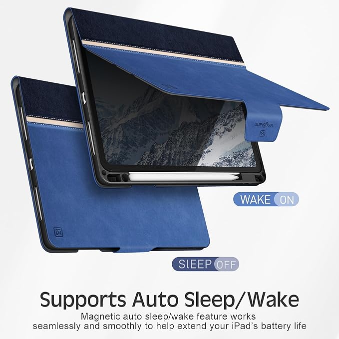 KingBlanc Case for iPad Air 13-inch M4/M3/M2 (2026/2025/2024) with Pencil Holder Vegan Leather Cover Auto Wake/Sleep Multi-Angle Stand for Viewing &amp Drawing Pencil Pro &amp USB-C Compatible