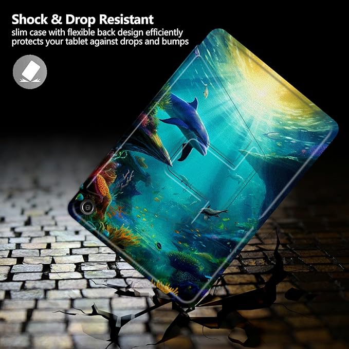 Case for Amazon Kindle Fire Max 11 Case (13th Generation 2023 Release) 11360 Degree Rotating Swivel Stand Protective Cover for Kindle Fire Max 11 2023Dolphins Fish and Turtle