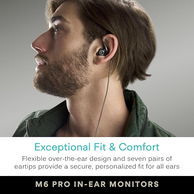 MEE audio M6 PRO Musicians' In-Ear Monitors Wired + Wireless Combo Pack: Includes IEMs 2 Audio Cables and BT3 Hi-Res Bluetooth Audio Adapter w/aptX LDAC Auracast Support &amp Built-In Headset (Bl