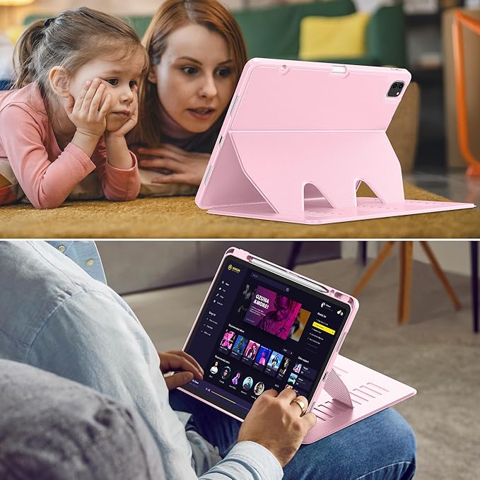 VIKESI Case for iPad Pro 12.9 6th / 5th / 4th / 3rd Generation Case 2022/2021/2020/2018Multiple Angles Magnetic Stand CoverShockproof Soft BackPencil Holderand Auto Sleep/WakePink