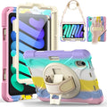 Gerutek Case for iPad mini 7 (A17 Pro) 2024/Mini 6 2021 8.3 inch Shockproof Cover for iPad mini 7/6th Gen with Screen Protector 360° Rotating Stand Hand/Shoulder Strap Pencil Holder Colorful Pink