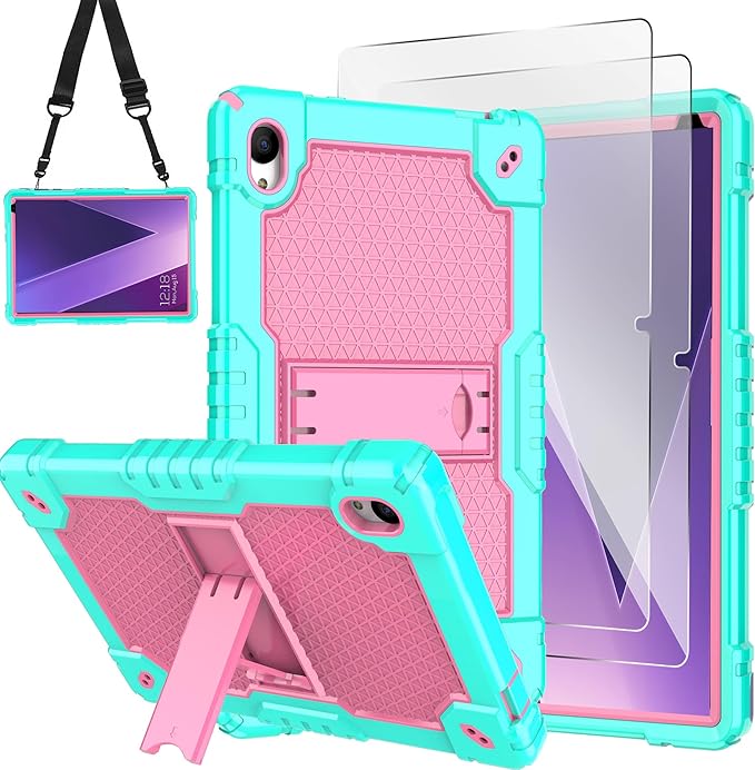 Case for Pritom Tab 10 Lite Tablet/TECLAST P26T/TECLAST P25T/Wetap M10 10.1 inch Tablet Shockproof Firendly Case Built in Kickstand Shoulder Strap with Screen Protector (Green/Pink/2 PCS)