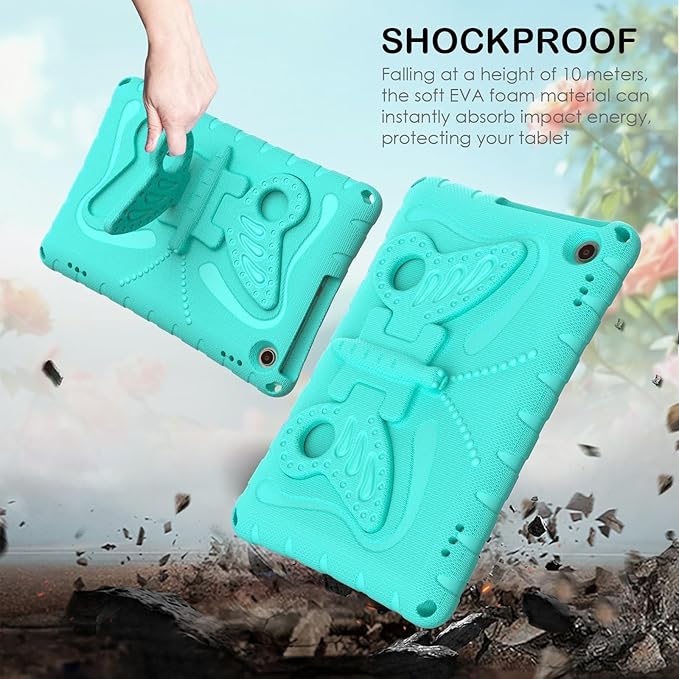 Kids Case Compatible with Kindle Fire HD 10 Tablet (13th/11th Generation 2023/2021 Release) Lightweight Shockproof Case EVA Foam Cover with Shoulder Strap &amp Stand Cover for Boys Girls(Green)