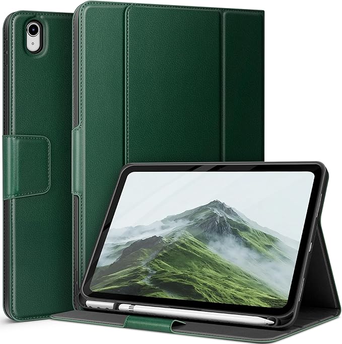 auaua Case for iPad (A16) 11th Generation 11 Inch 2025 iPad 10th Generation 10.9 Inch 2022 with Pencil Holder and Pocket Typing Angle Muti-Stand Magnetic Closure Auto Sleep/Wake (Green)