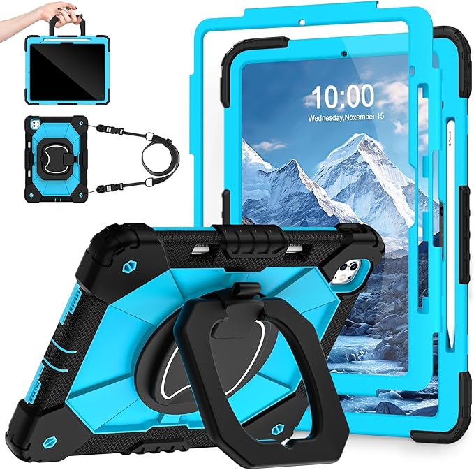 WESOROL Case for iPad Pro 13 Inch M5 2025/M4 2024 (7th Gen) with Screen Protector/360° Rotating Stand/Pencil Holder/Shoulder StrapMilitary Grade Shockproof iPad Case 13 Inch iPad Pro M5/M4Black Blue