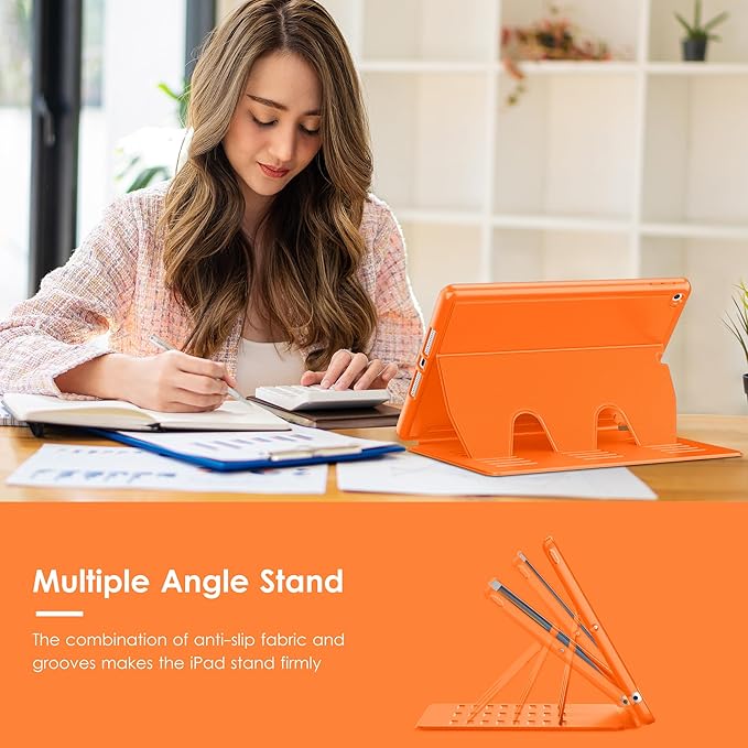 VIKESI Case for iPad 9th / 8th / 7th Generation 10.2 inch (2021/2020/2019 Released)Multiple Angles Magnetic Stand CoverShockproof BackPencil Holderand Auto Sleep/WakeOrange