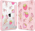 May Chen for iPad 9th Generation with Pencil Holder iPad 8th/7th Gen Case 10.2-inch [Penceil Holder] Trifold Stand Auto Wake/Sleep Clear TPU Protection Back Cover Strawberry Bow