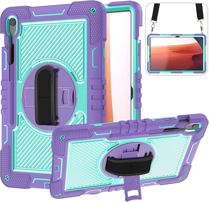 Tablet Case Compatible with Samsung Galaxy Tab S10 FE Plus 13.1 Inch 2025 Model (SM-X620/X626) CaseHeavy Duty Shockproof Rugged Protection Cover Stand &ampHand Strap+Shoulder Strap(Purple)