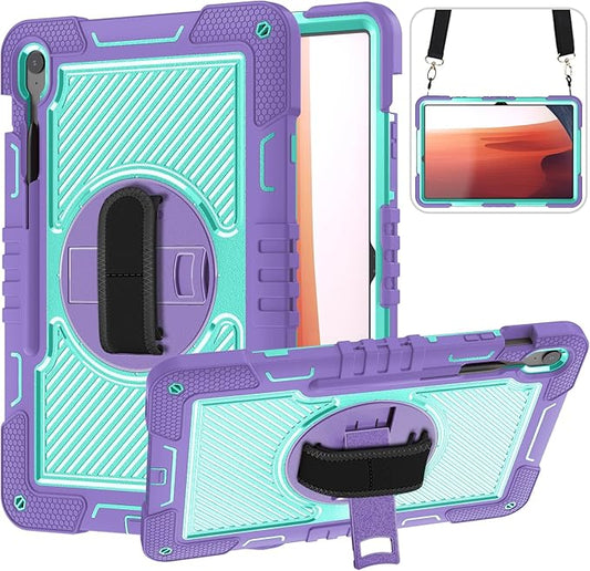 Tablet Case Compatible with Samsung Galaxy Tab S10 FE Plus 13.1 Inch 2025 Model (SM-X620/X626) CaseHeavy Duty Shockproof Rugged Protection Cover Stand &ampHand Strap+Shoulder Strap(Purple)